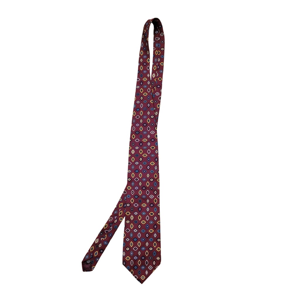 Christian Dior Tie Red Blue Yellow Geometric MONSIEUR Silk Vintage Retro USA